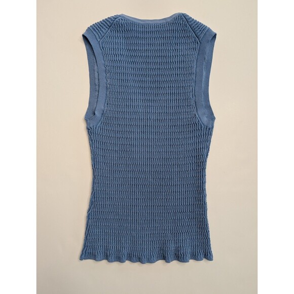 VERONICA BEARD Ribbed Knit Tank Top Sleeveless V-neck Pullover Blue Cerulean M - Picture 7 of 8